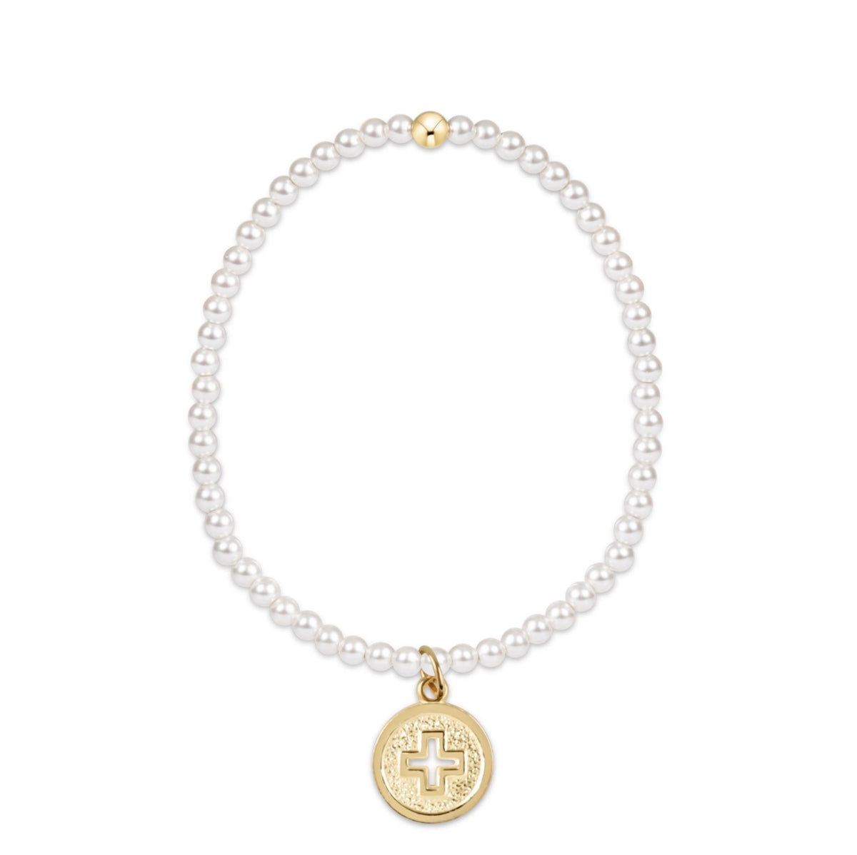 Enewton "Classic Pearl" 3mm Bead Bracelet- Signature Cross Gold Disc