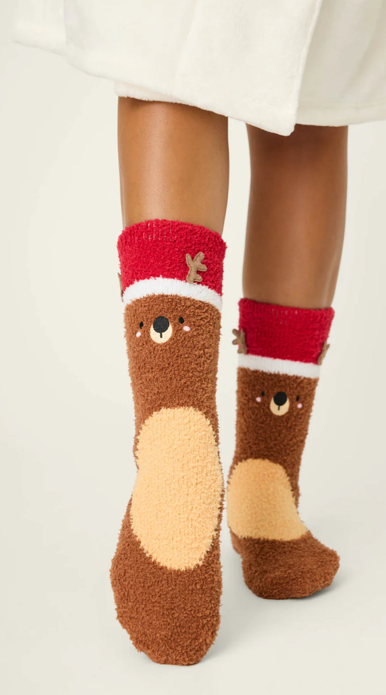 PJ Salvage Cozy Crew Socks-Brown Reindeer