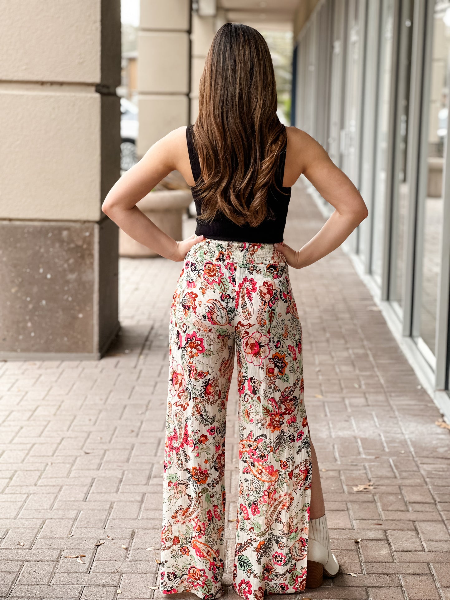 Elan Elastic Waist Pant-Floral