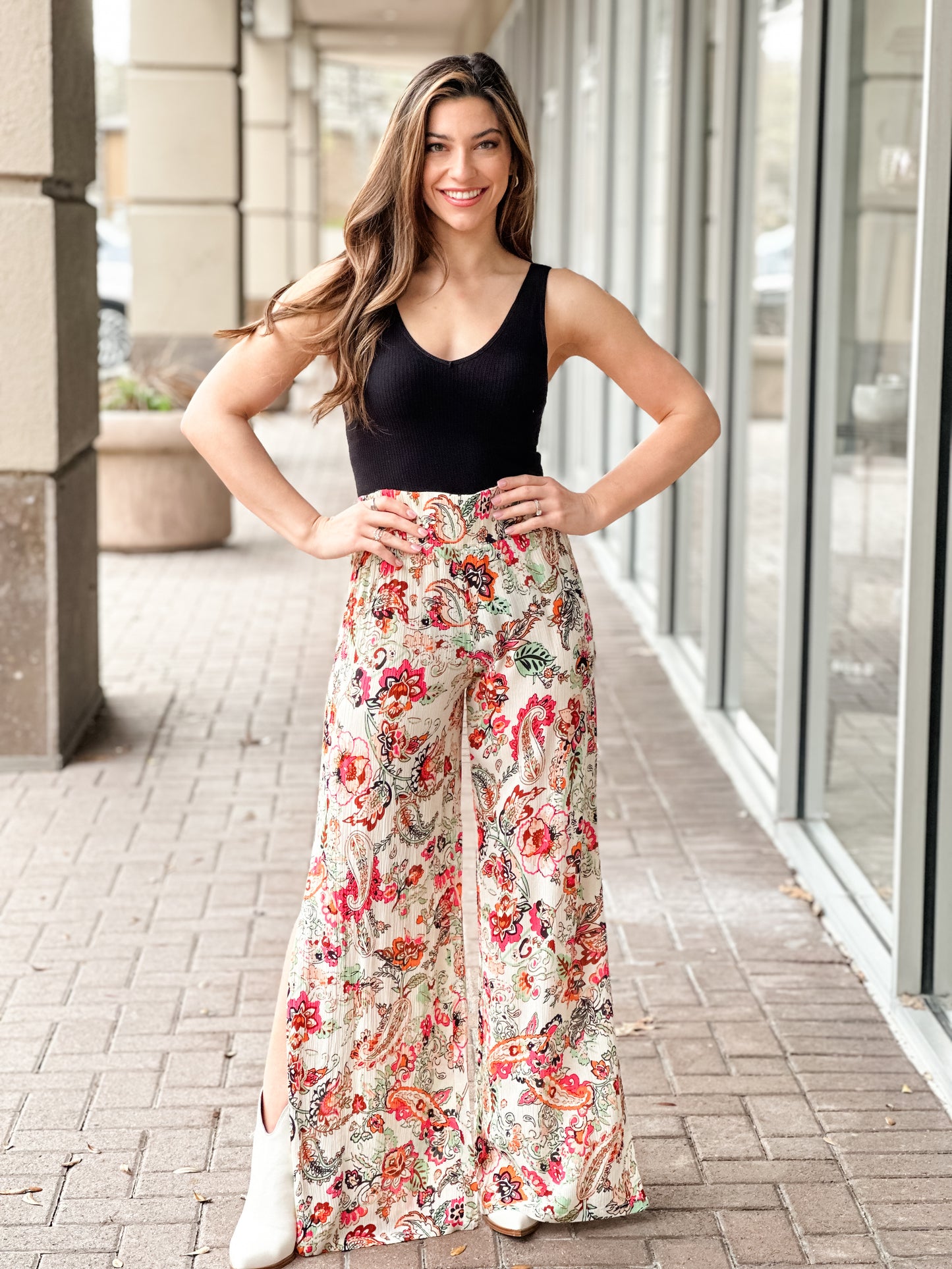 Elan Elastic Waist Pant-Floral