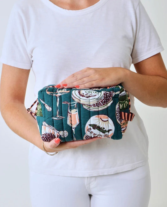 Printfresh "Champagne & Cavier" Quilted Pouch-Peacock Feather