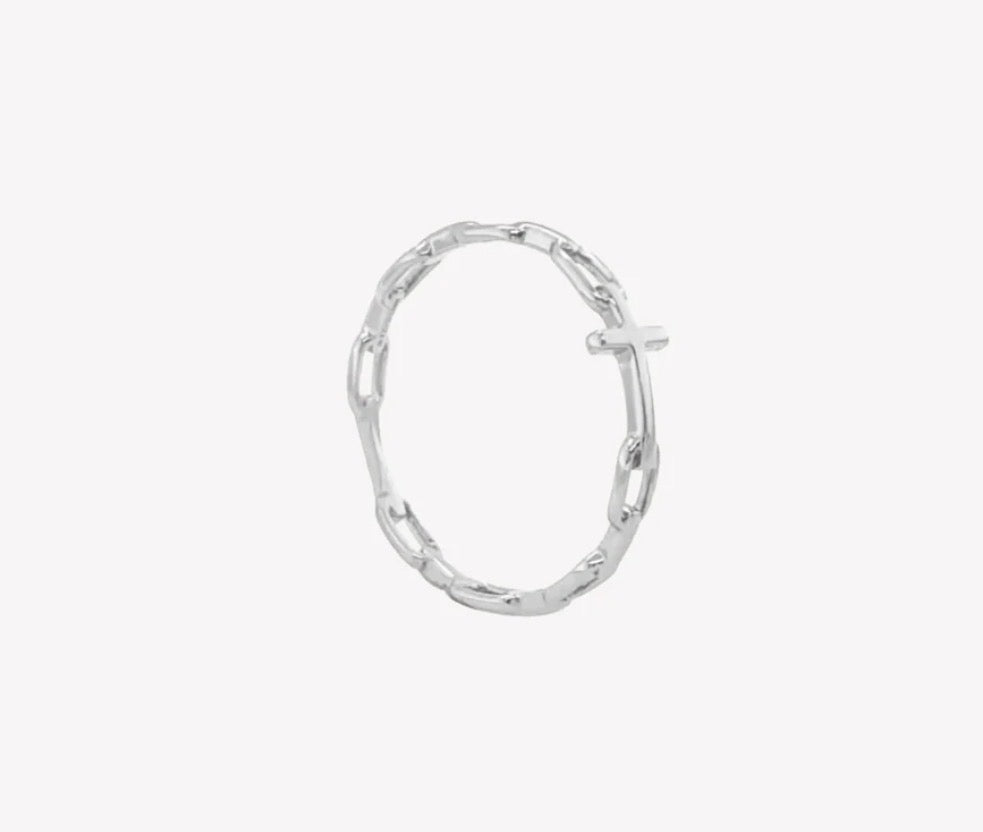 Rizen Chain Breaker Cross Ring-Silver