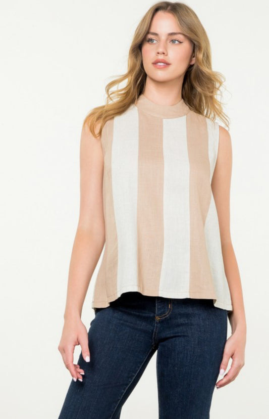 THML "Clementine" Sleeveless Colorblock Top-Beige