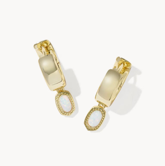 Kendra Scott Mini Ellie Wide Huggie-Gold/Bright White Opal