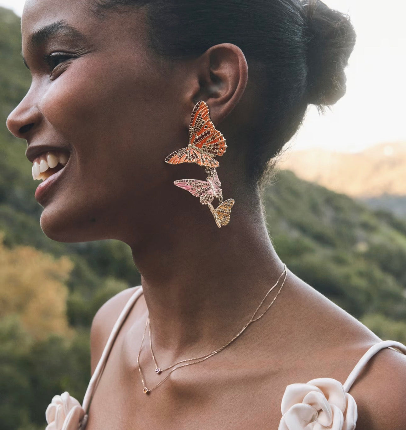 Kendra Scott Cailey Enamel Butterfly Statement Earring-Gold Orange Pink Mix