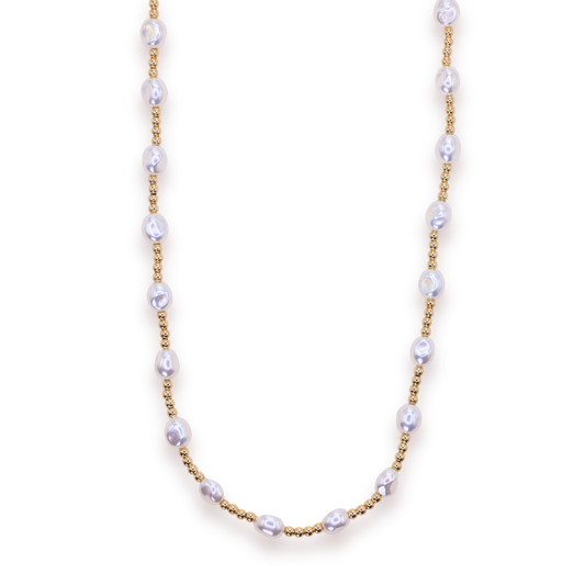 Beaded Blondes "Bri" Pearl Necklace 16" Clasp-Gold