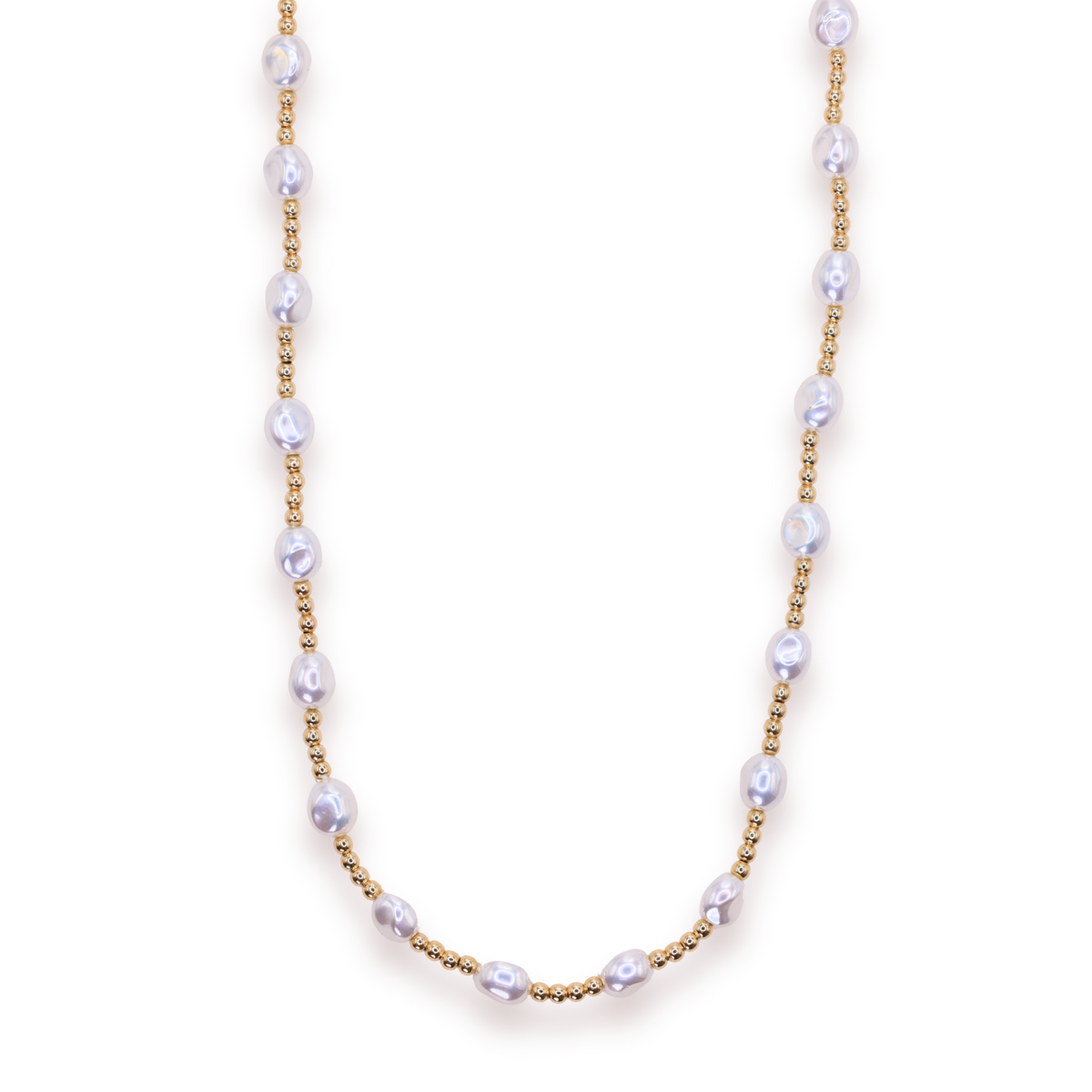 Beaded Blondes "Bri Pearl” Gold Necklace 16” Stretch (no clasp)