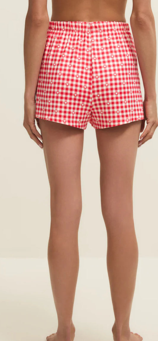 Z Supply Rosie Gingham Short - Kiss Me Red
