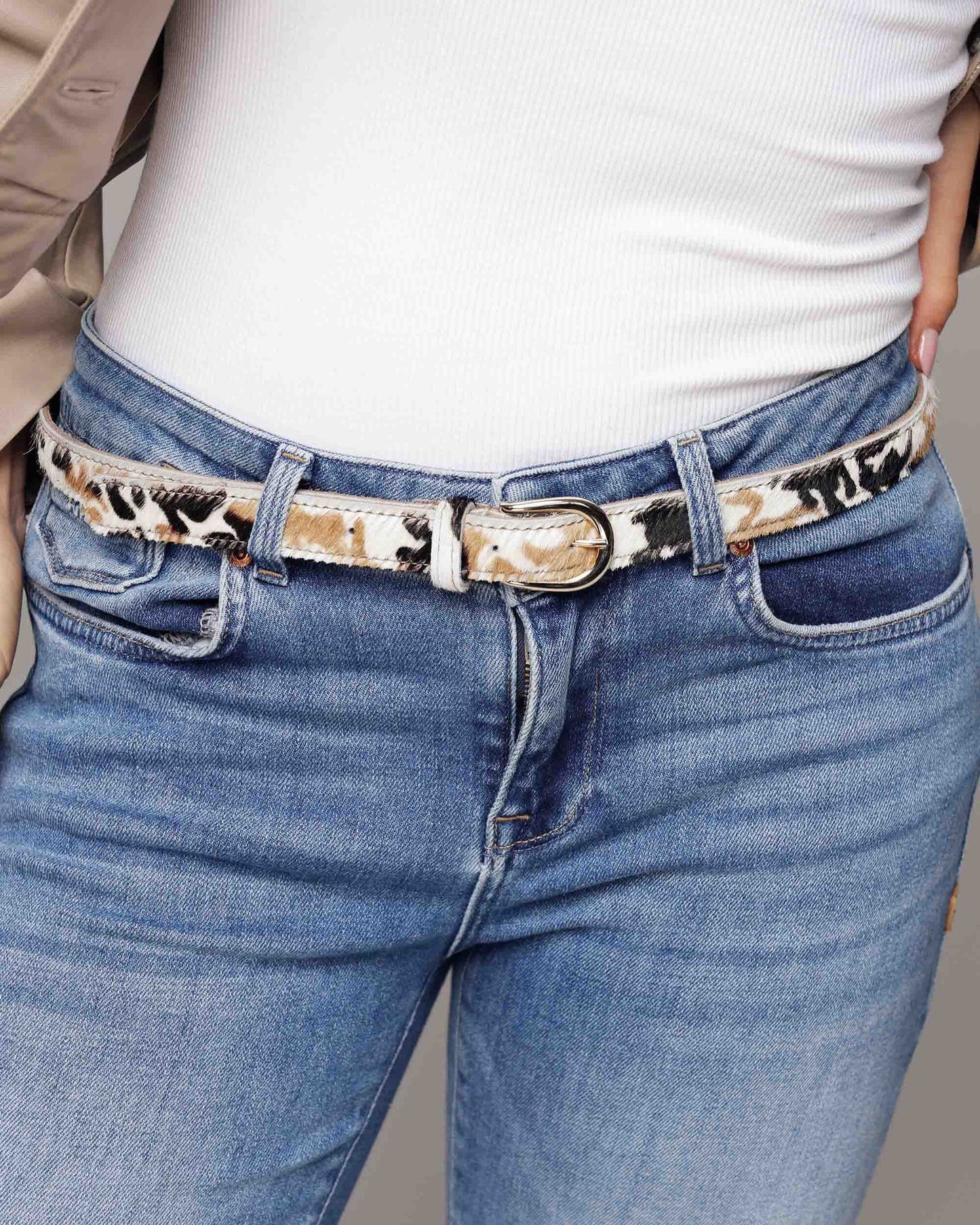 Amsterdam Heritage "Dania" Skinny Cow Hair Belt -Cow