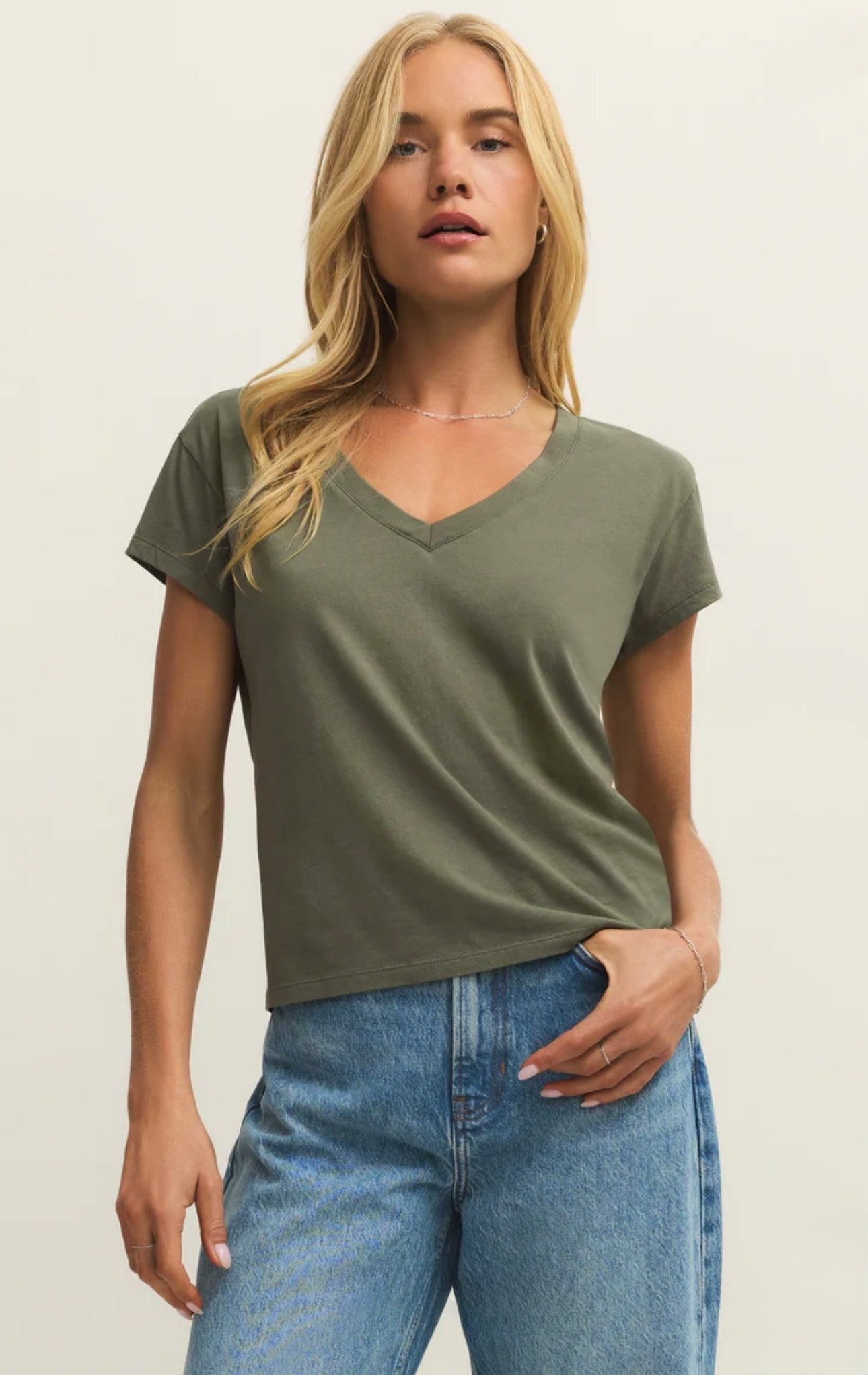Z Supply Modern Jersey V-Neck Tee-Tea Leaf