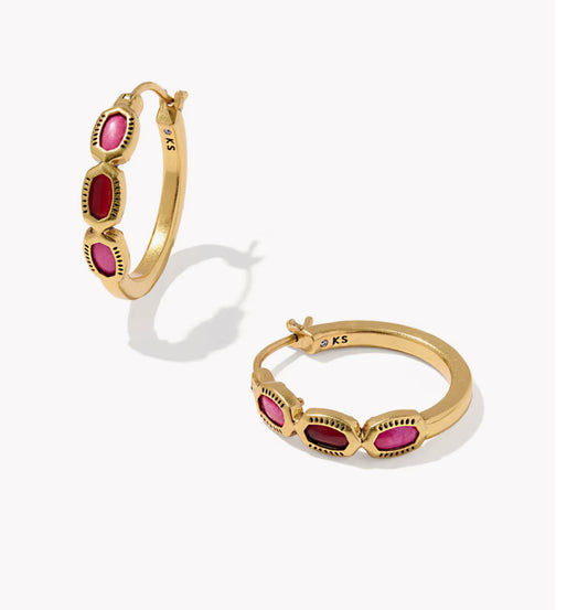 Kendra Scott Mini Elisa Hoop Earring-Vintage Gold Pink Mix