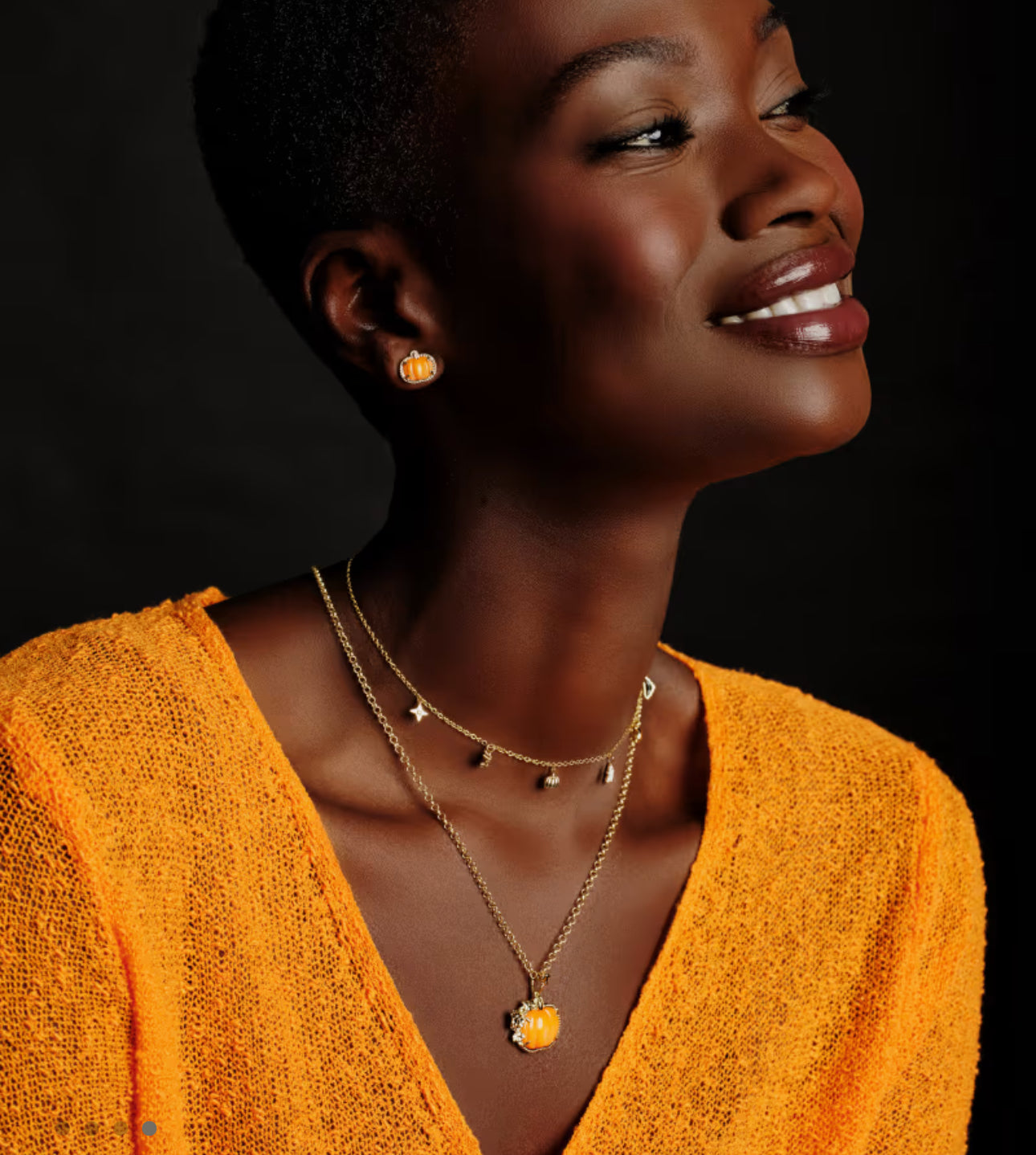 Kendra Scott Pumpkin Long Pendant Necklace-Gold Orange MOP