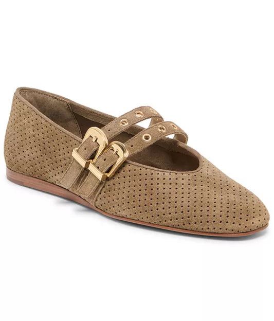 Dolce Vita "Baylee" Grommet Ballet Flats-Olive Perforated Suede