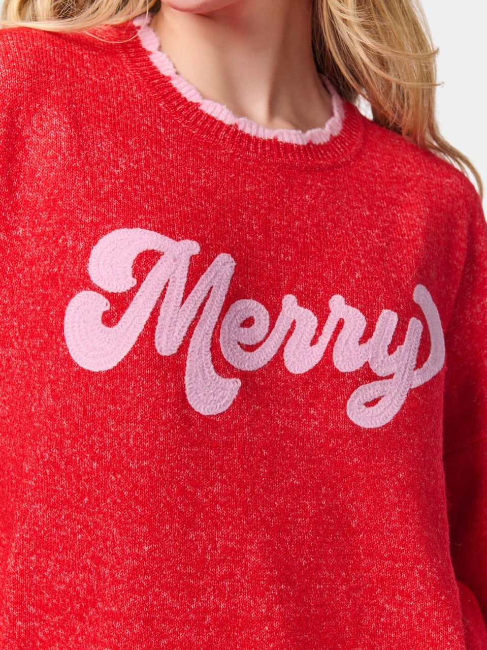 Shiraleah "Merry" Scallop Trim Sweater-Red
