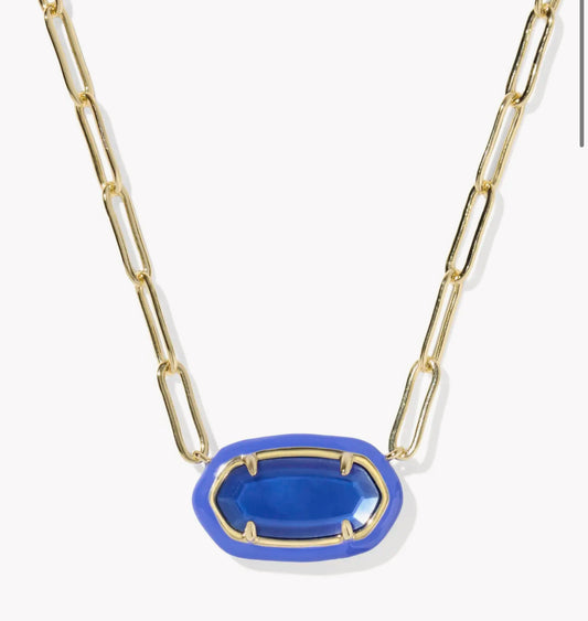 Kendra Scott Elisa Enamel Frame Paperclip Necklace-Gold/Cobalt Illusion