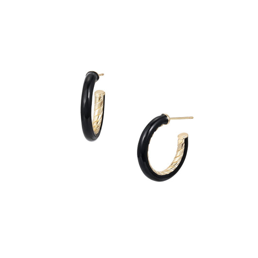 Natalie Wood Designs "Eclipse" Hoop Earrings-Black Enamel