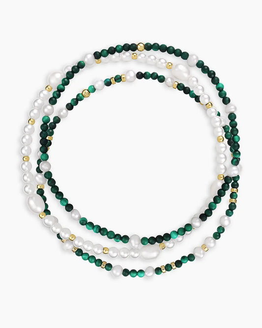 Gorjana Phoebe Beaded Bracelet Set-Pearl/Malachite
