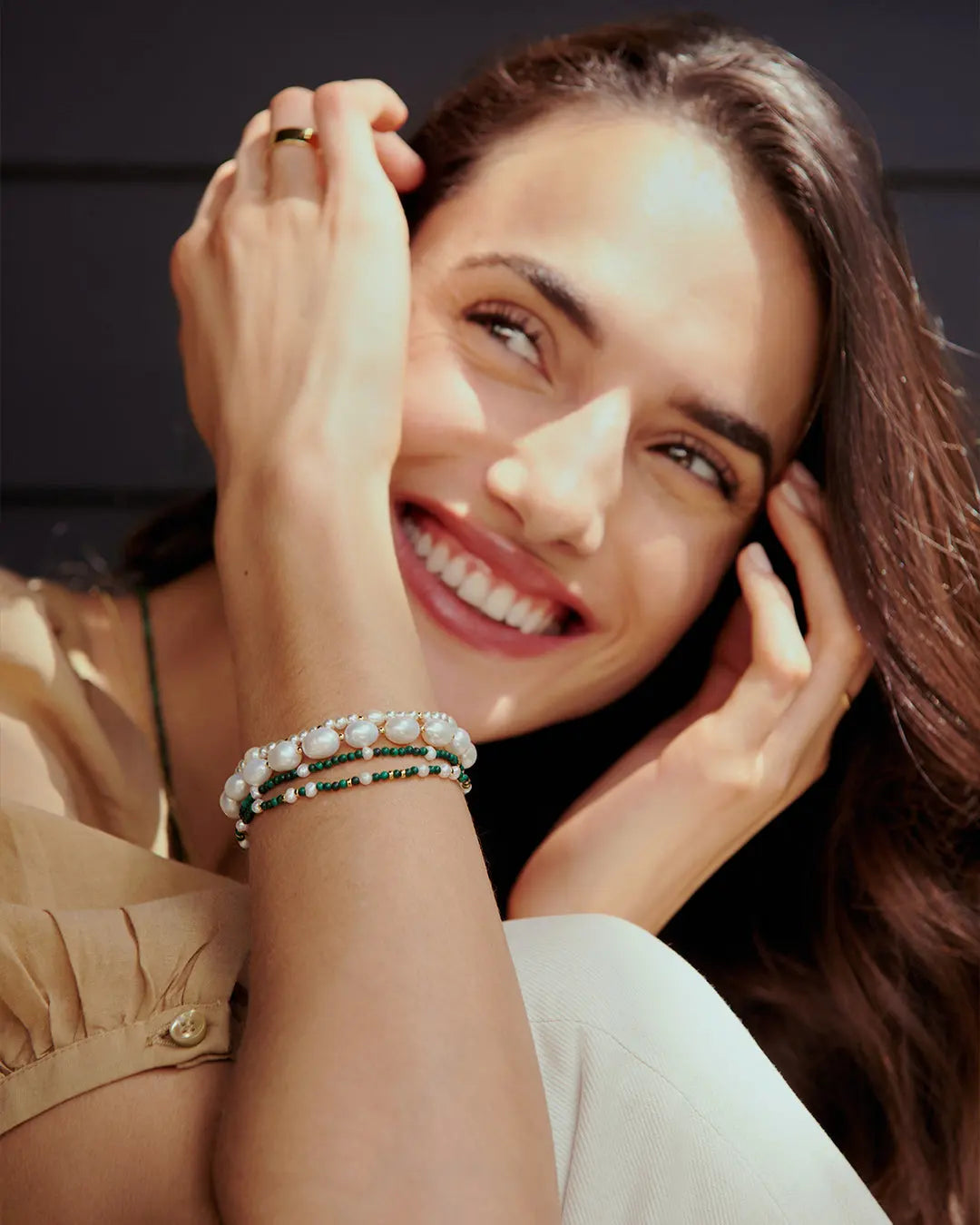Gorjana Phoebe Beaded Bracelet Set Pearl Malachite