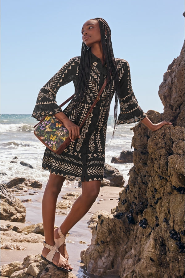 Johnny Was Charis Easy Tiered Dress with Slip -Black