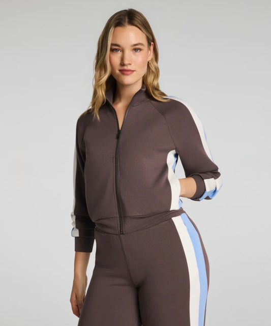 Spanx AirEssentials® Colorblock Track Jacket - Dark Cacao/Powder