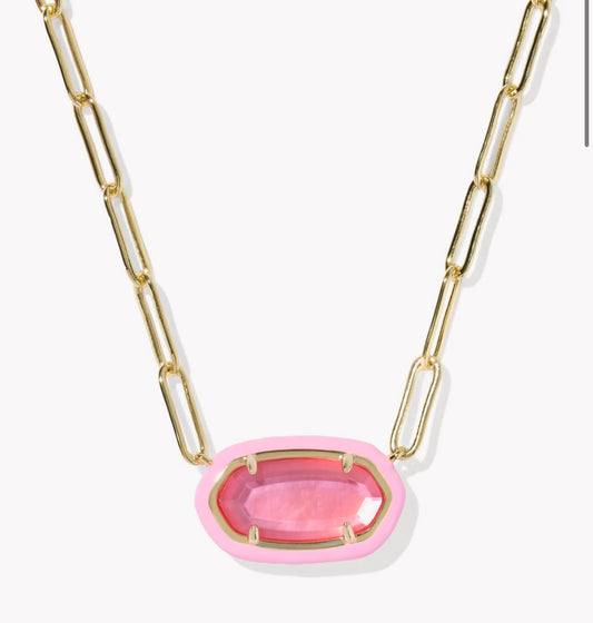 Kendra Scott Elisa Enamel Frame Paperclip Necklace-Gold/Bright Pink Illusion