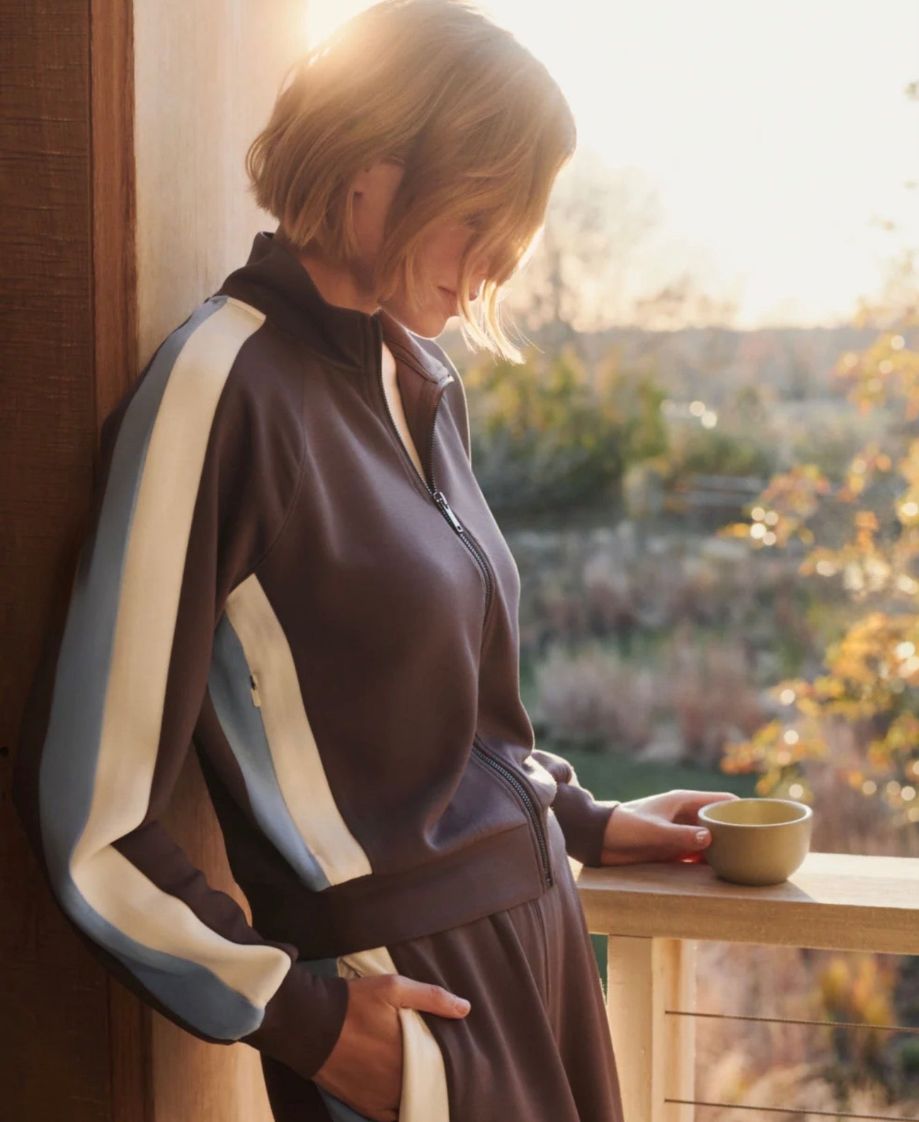 Spanx AirEssentials® Colorblock Track Jacket - Dark Cacao/Powder