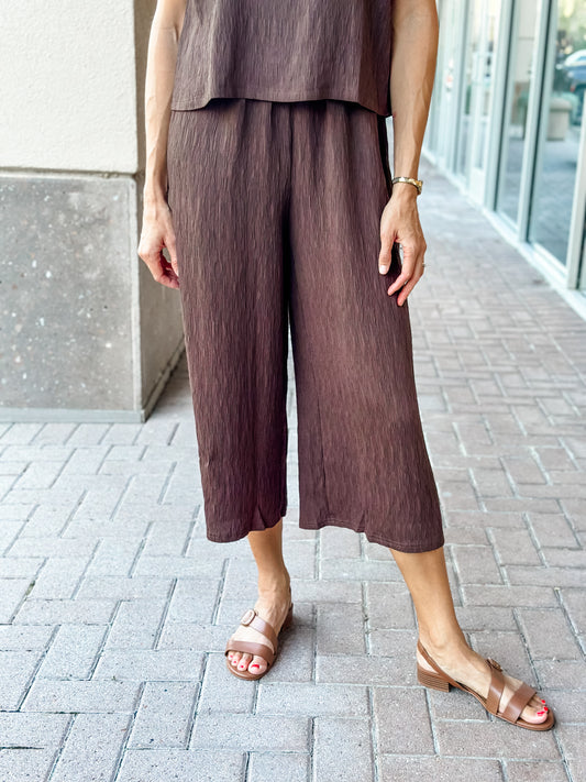 KLd "Marnie" Textured Crop Wide Leg Pant-Brown