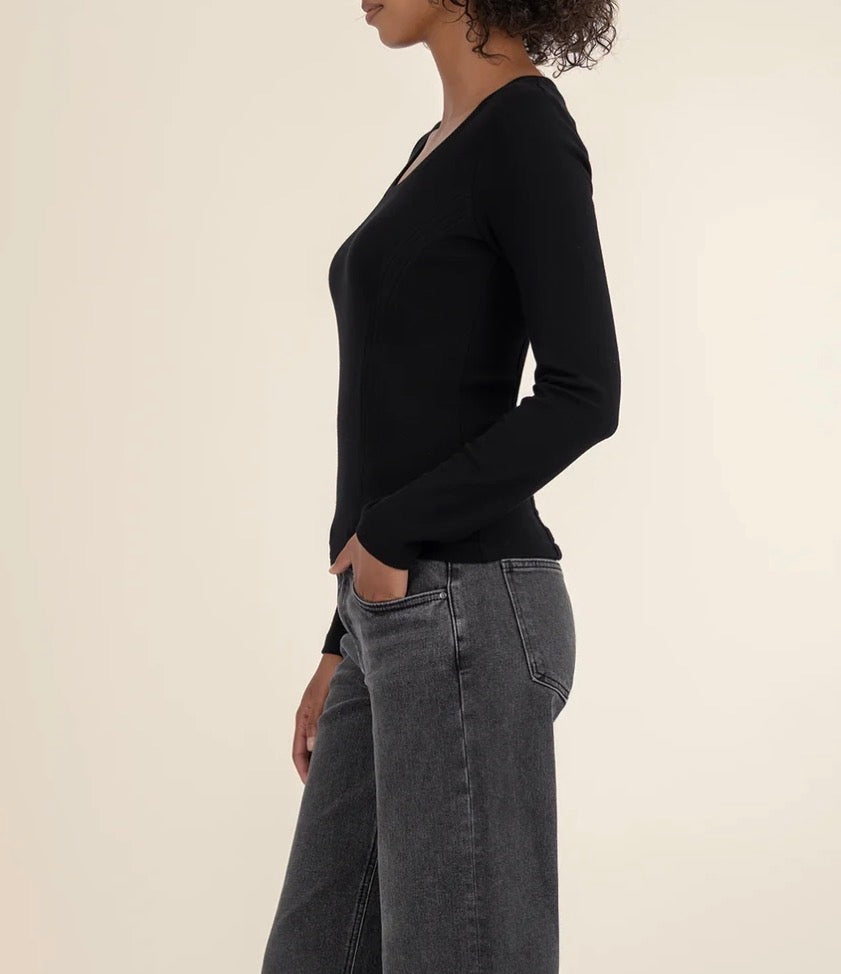 Kut from the Kloth "Anahi" Rib Knit Top- Black