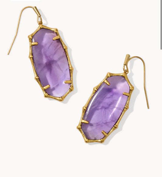 Kendra Scott Elle Bamboo Frame Drop Earring-Gold Dark Purple Amethyst