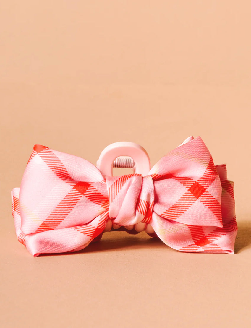 The Darling Effect Mini Satin Bow Claw Clip-Festive Plaid