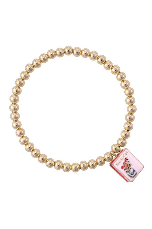 Canvas Style "Mahjong" Tile Ball Bead Stretch Bracelet-Gold