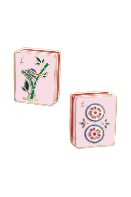 Canvas Style "Mahjong Tile" Stud Earring-Pink