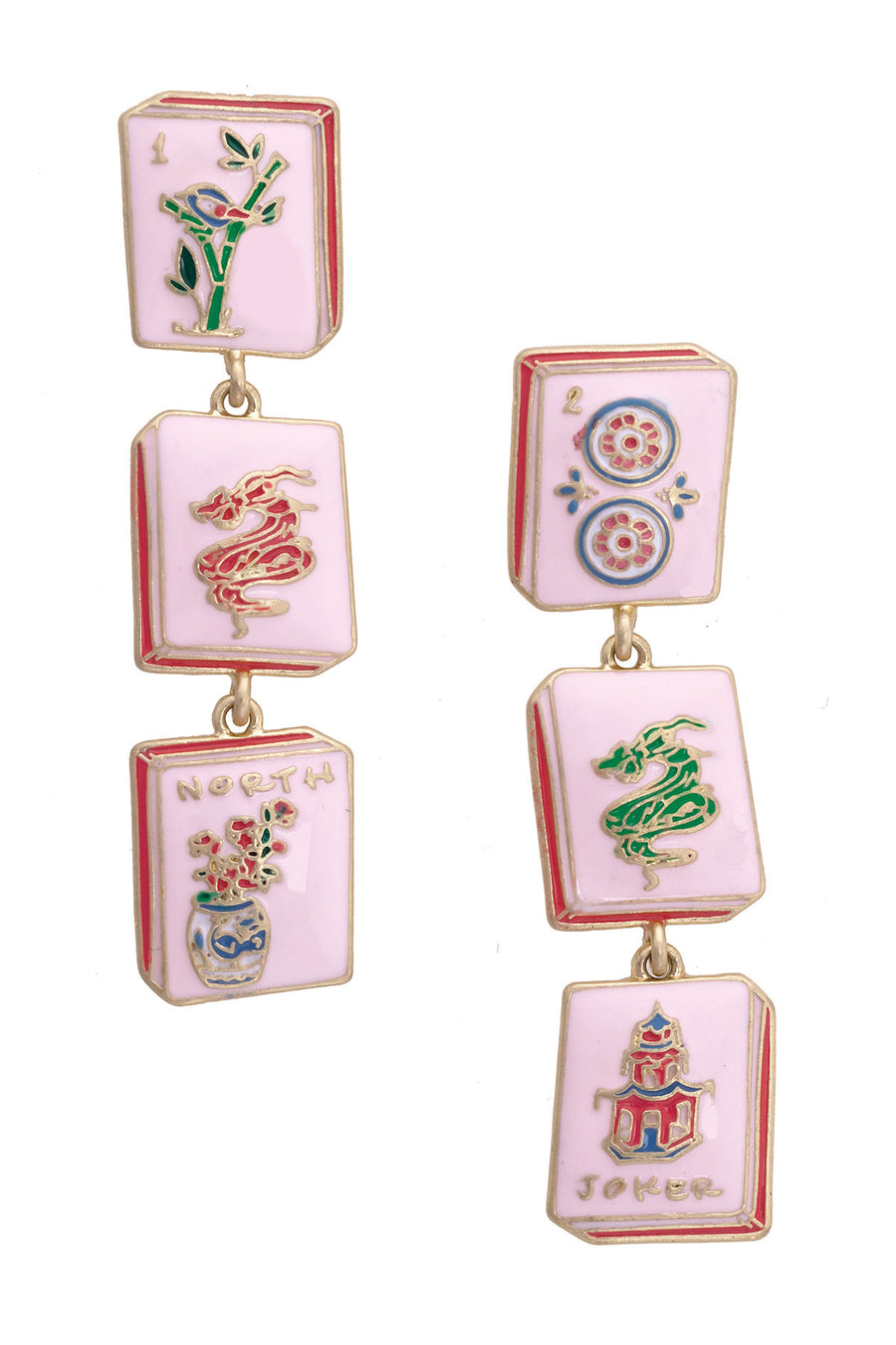 Canvas Style Linked "Mahjong Tile"  Earring-Pink