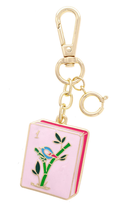 Canvas Style "Mahjong Tile" Enamel Bag Charm-Pink