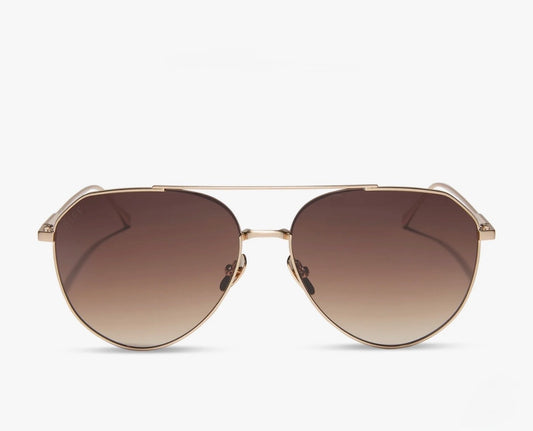 Diff Eyewear “Dash” Brushed Gold Coffee Gradient Sunglasses