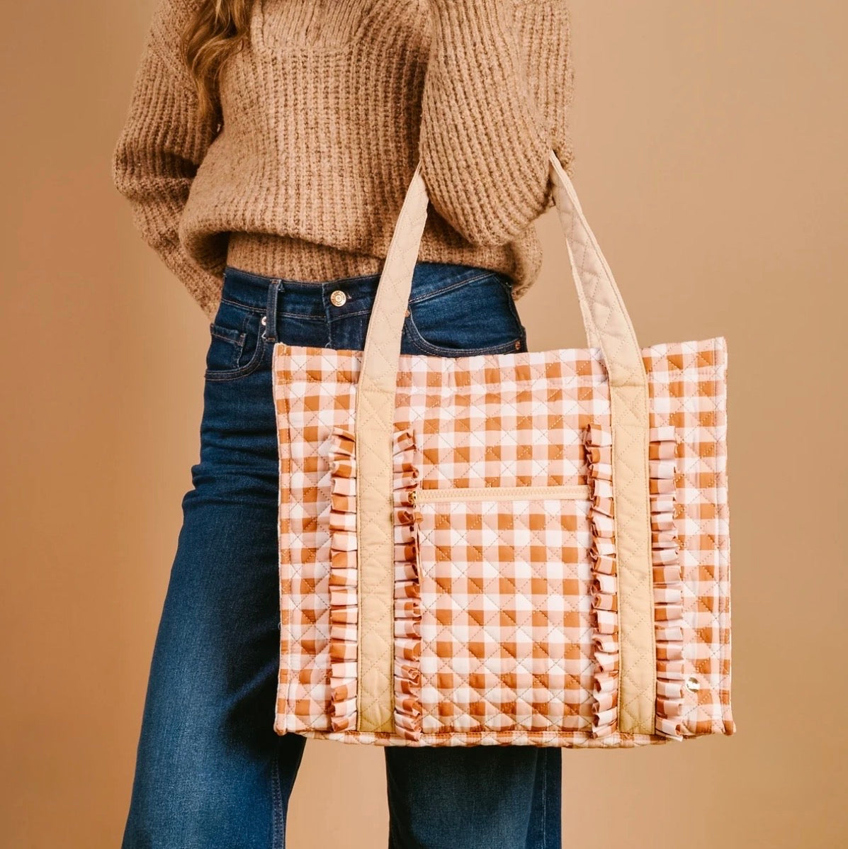 The Darling Effect Everyday Quilted Tote Bag-Maple Gingham