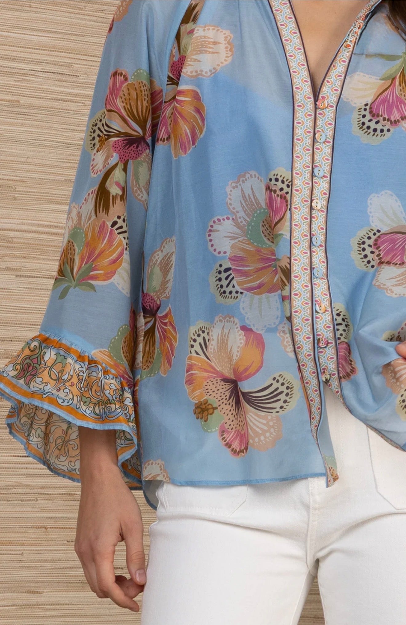 Hale Bob "Aura" L/S Voile Blouse-Blue
