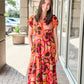 Uncle Frank Bold Floral Midi Dress-Red/Orange