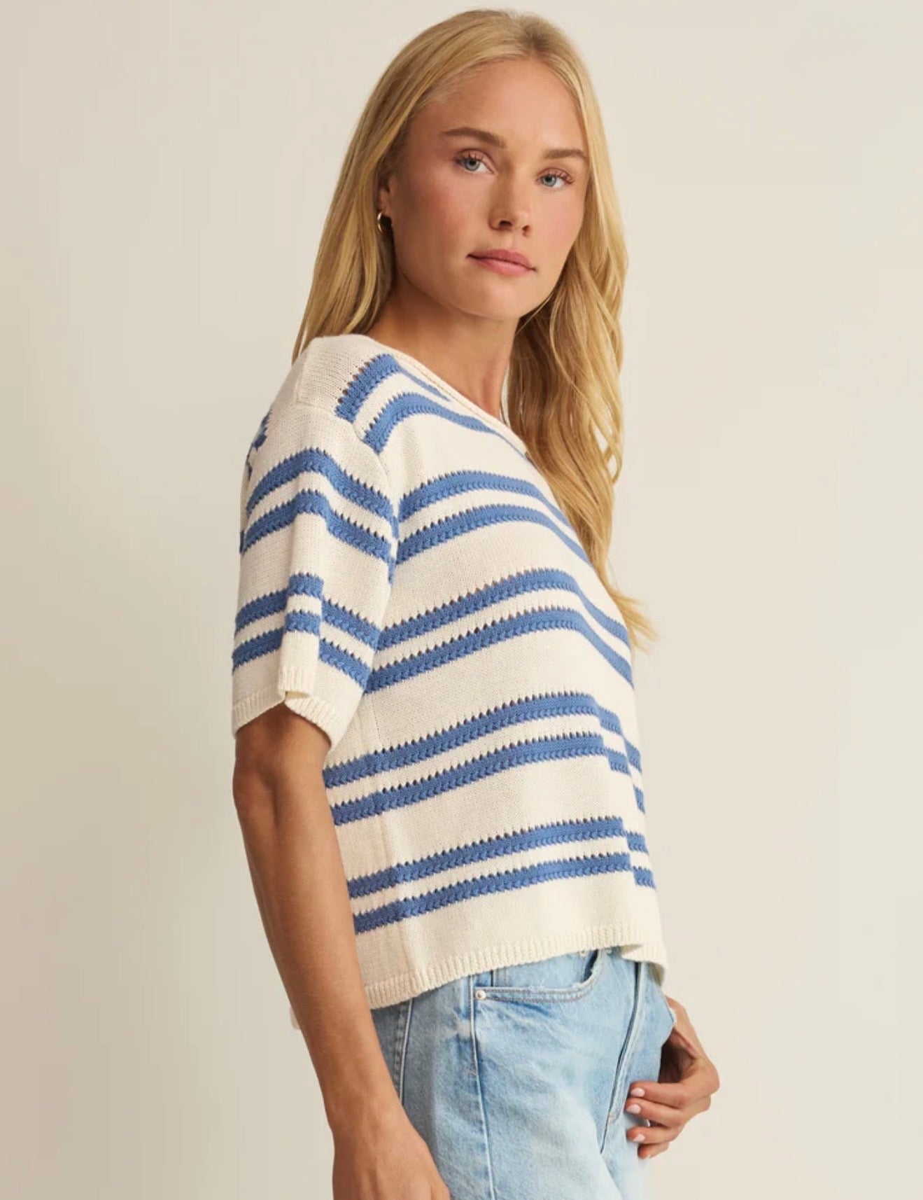 Z Supply Prado Stripe Sweater Tee-Lake Blue