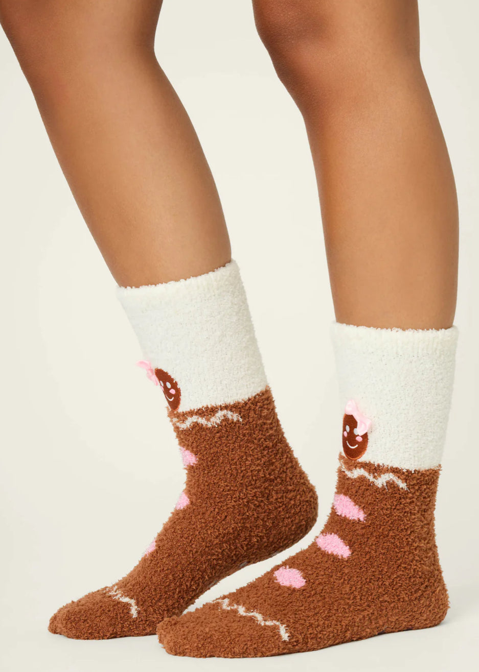 PJ Salvage Cozy Ski Jammie Crew Socks-Gingerbread Girl