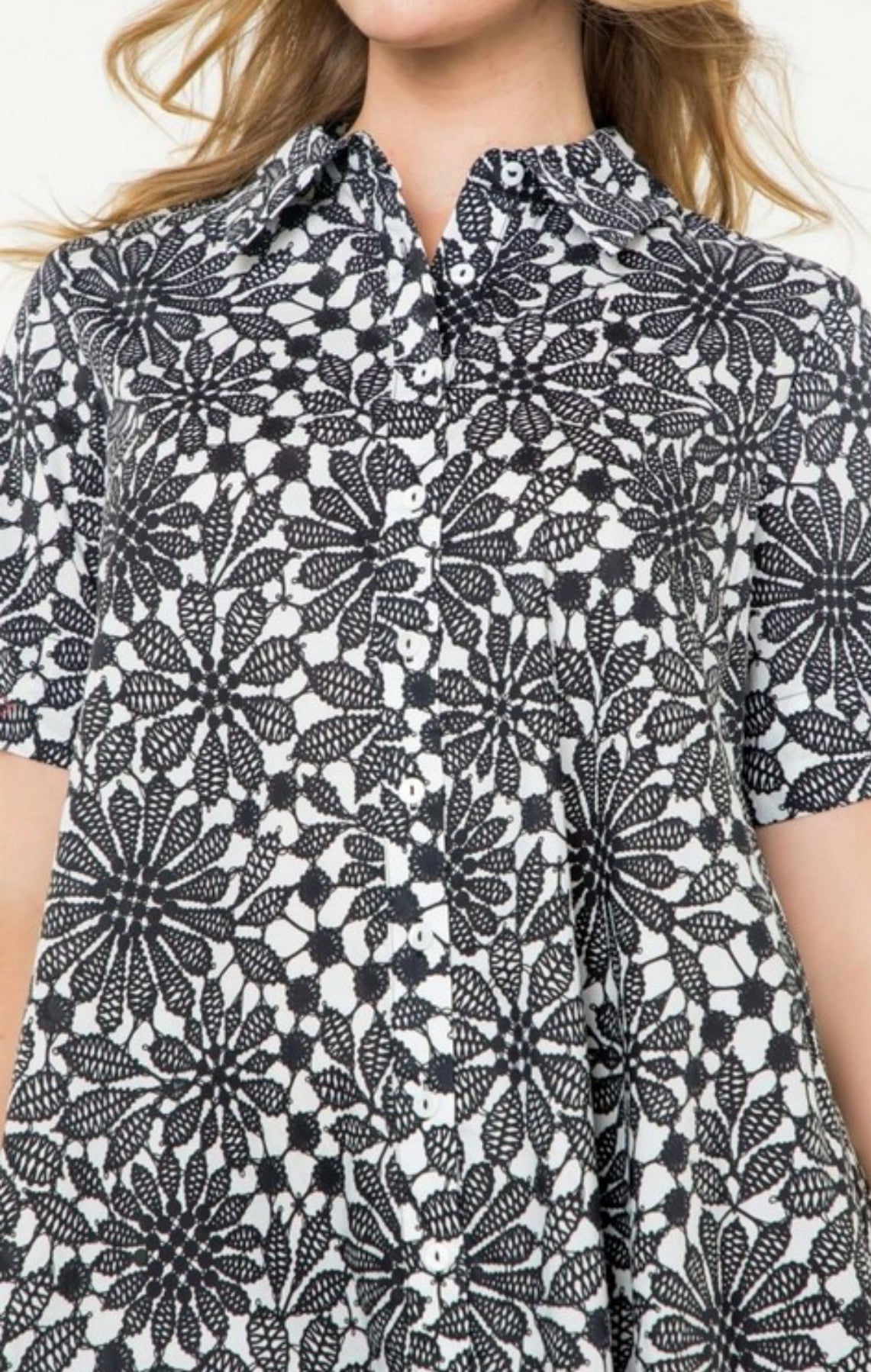 THML "Miranda" Flower Print S/S Dress- Black/White