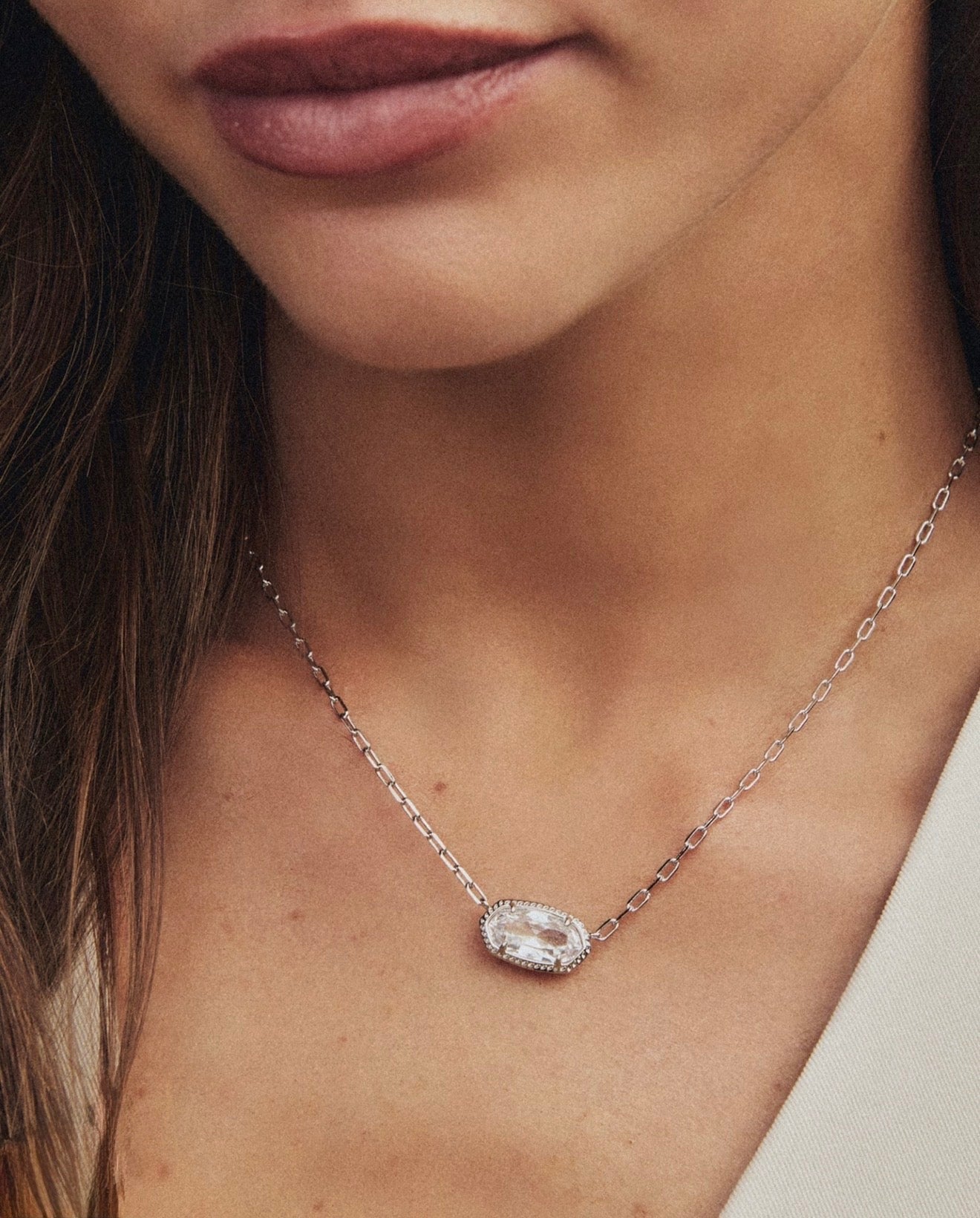 Kendra Scott Elisa Luxe Short Pendant Necklace-Silver White CZ