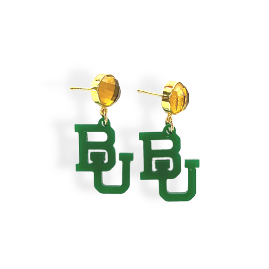 Brianna Cannon Mini Green “Baylor” Logo Earrings