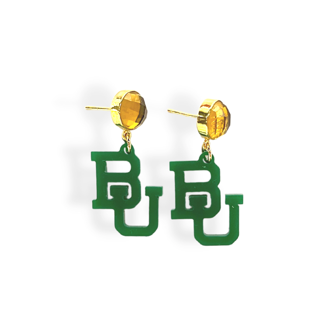 Brianna Cannon Mini Green “Baylor” Logo Earrings