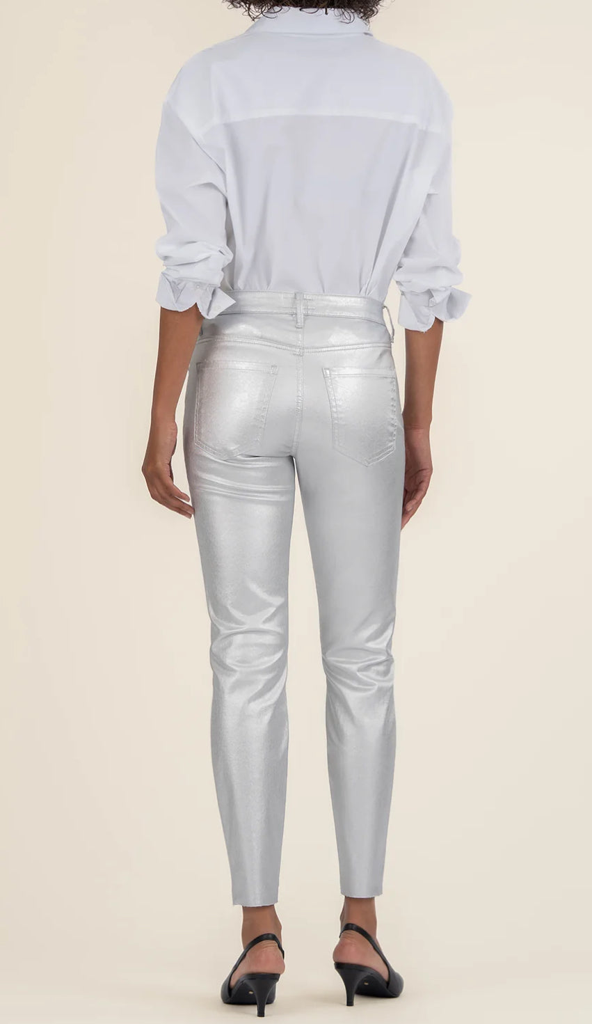 Kut From The Kloth “Charlize” Coated High Rise Cigarette Leg - Silver