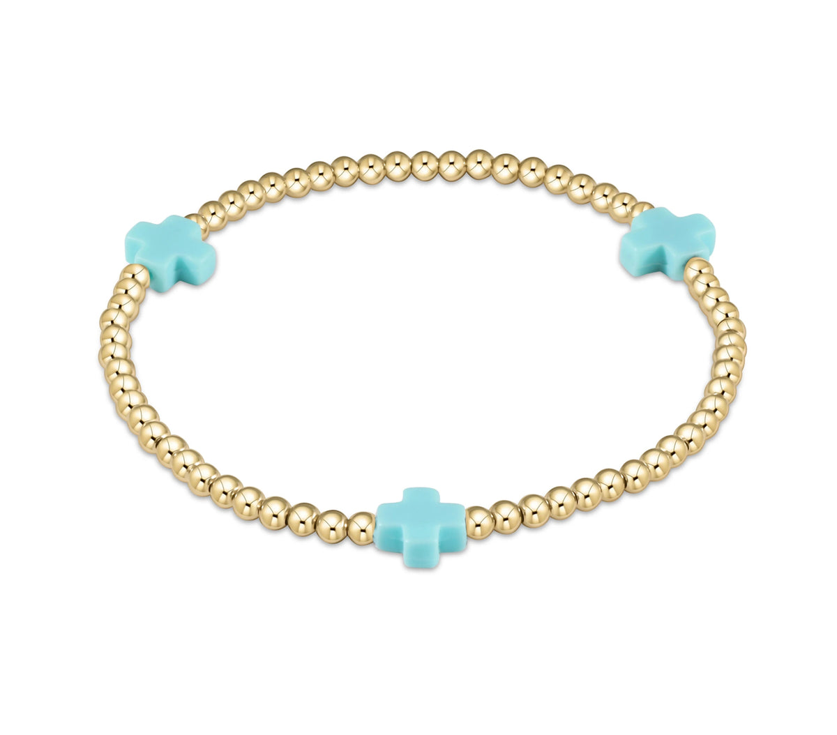 Enewton EGIRL Signature Cross Gold Pattern Bead 3mm Bead Bracelet-Turquoise