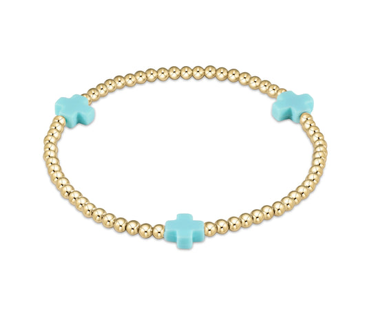 Enewton EGIRL Signature Cross Gold Pattern Bead 3mm Bead Bracelet-Turquoise