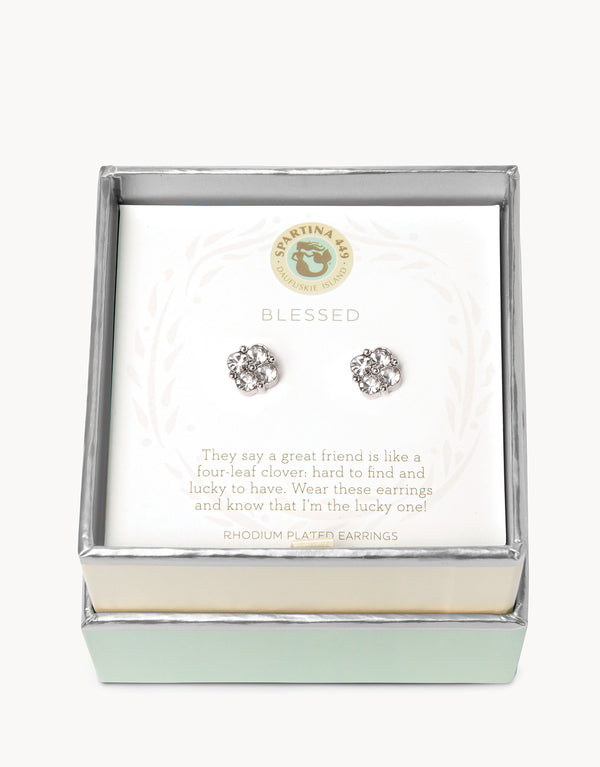 Spartina 449 Sea La Vie Stud Earrings- Blessed/Crystal Clover-Silver