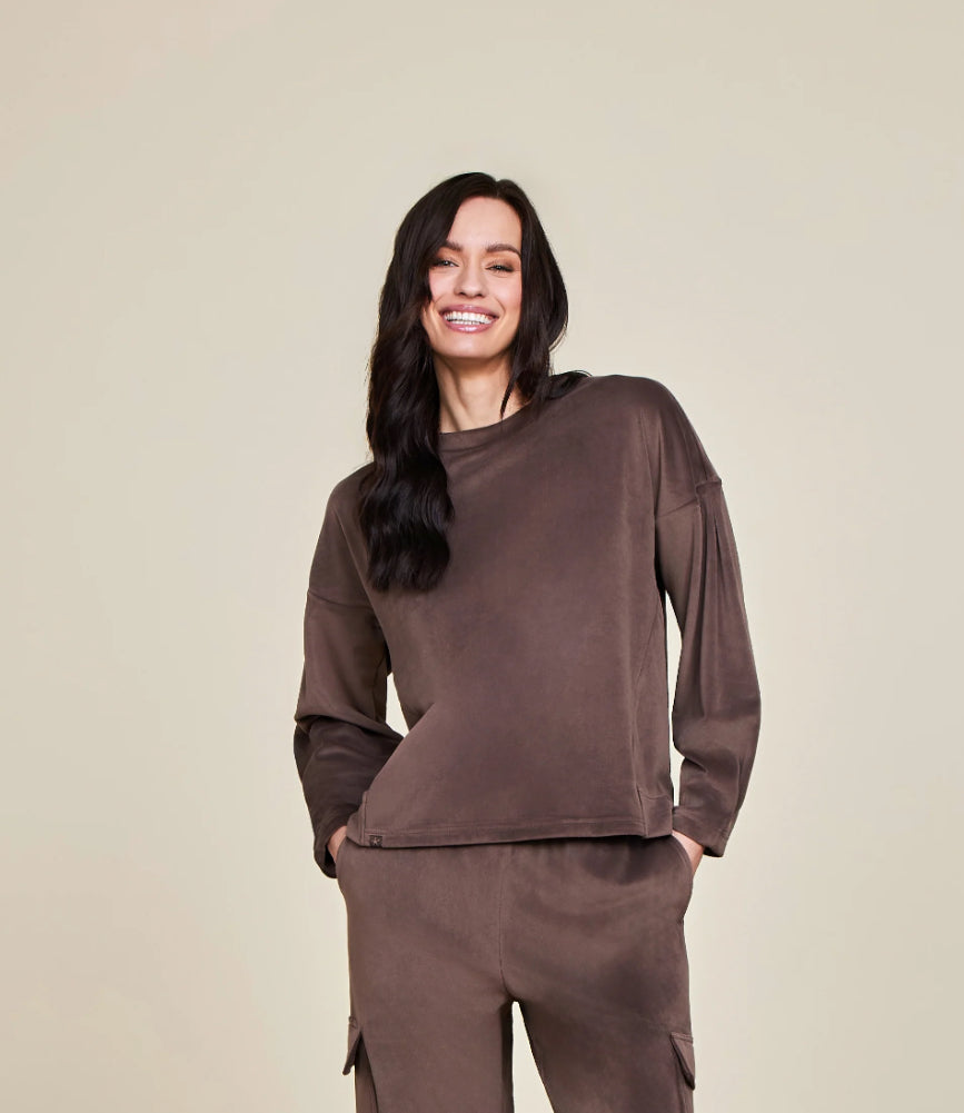 Barefoot Dreams LuxeChic Tucked Sweatshirt-Java