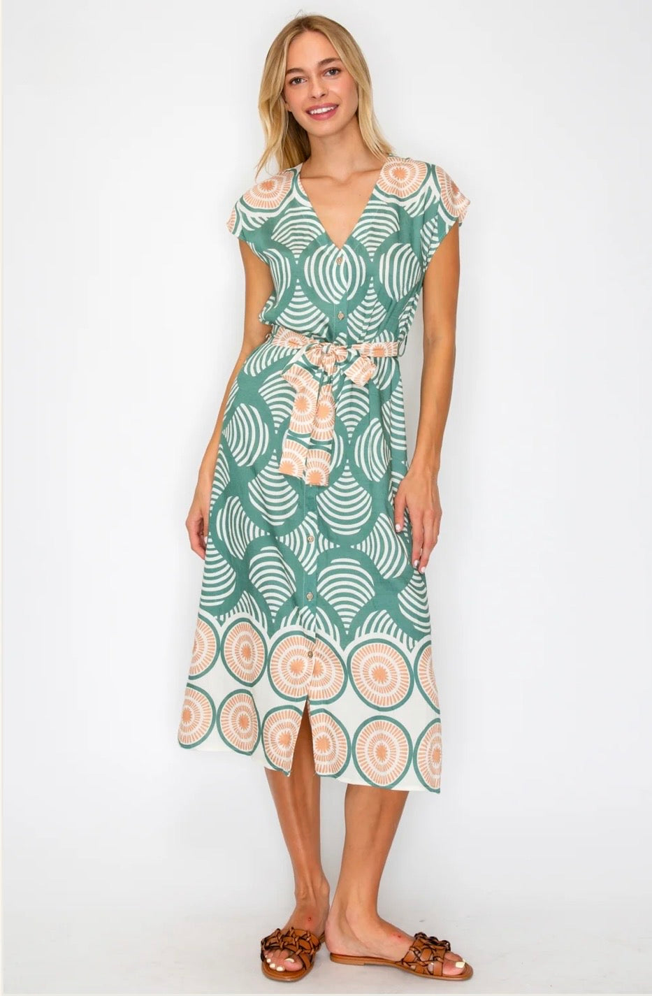 Meet Me in Santorini Button Down Dress-Olive Shell